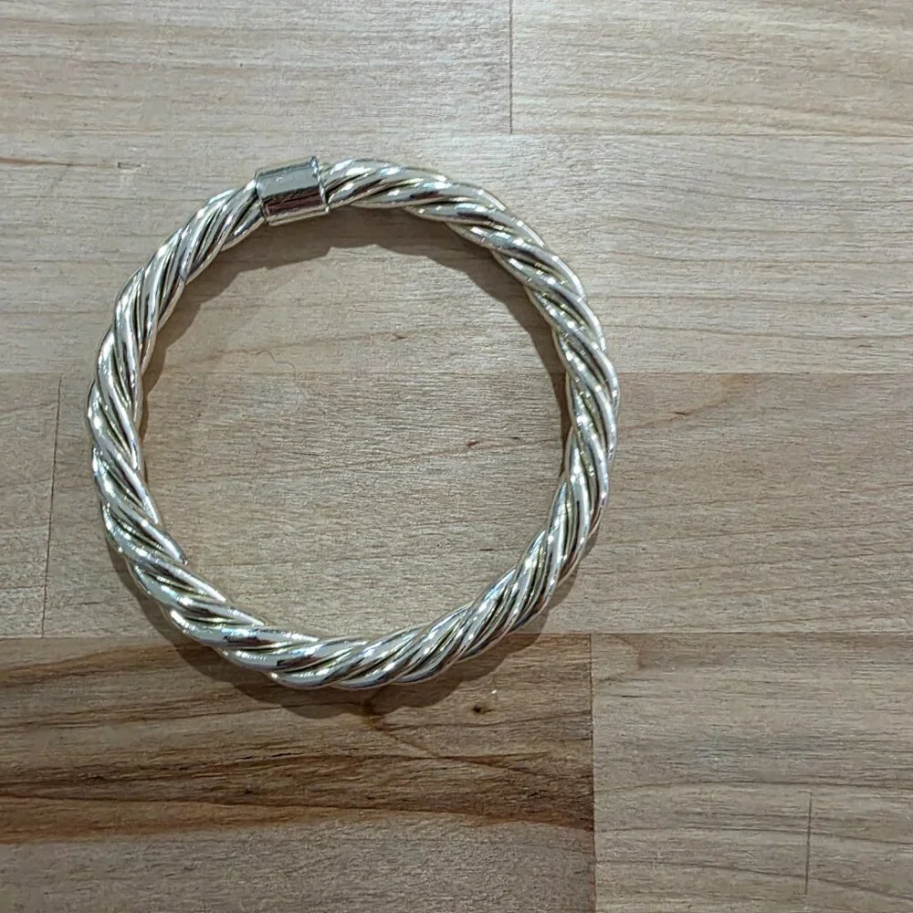 Silver-Tone Twisted Rope Magnetic Clasp Bracelet - Picture 2 of 3